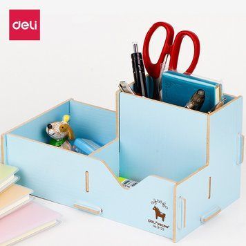 Підставка для ручок Deli 9123 мікс конструктор дерев'яна 3 отд Wood World 2858087 фото