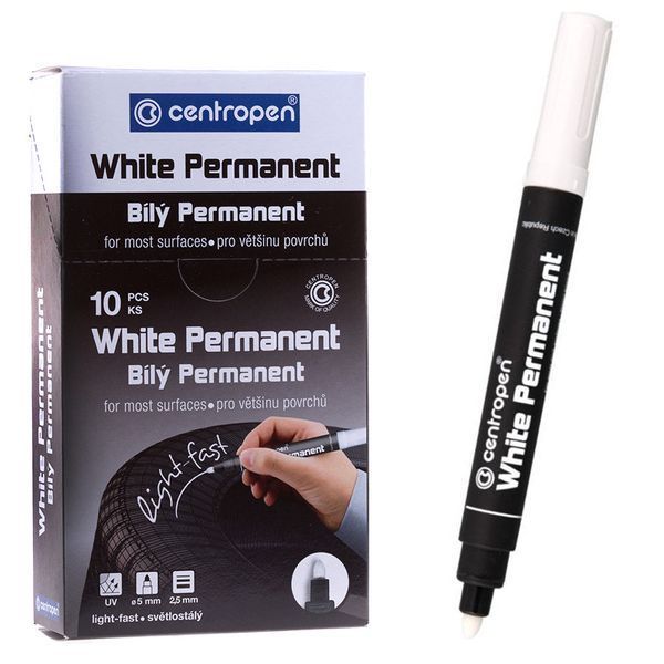 Маркер перманентний водостійкий Centropen 8586/11 білий, 2,5 мм Permanent White (для чорних табличок) 2867297 фото