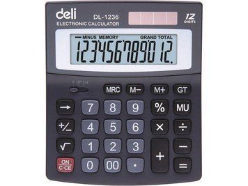 Калькулятор бухгалтерський Deli 1236Е чорний 12 розряд, 135х112х35 пласт корп, пласт кн 2843572 фото