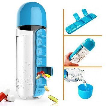 Пляшка для води з органайзером для таблеток Pill & Vitamin Синя 3379304 фото