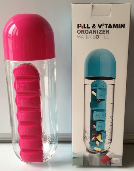 Пляшка для води з органайзером для таблеток Pill & Vitamin Синя 3379304 фото