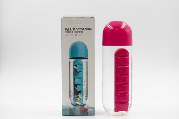 Пляшка для води з органайзером для таблеток Pill & Vitamin Синя 3379304 фото