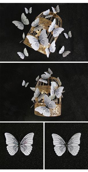 Объемные 3D бабочки на стену (обои) для декора Белые блестящие с черным орнаментом 1725663 фото