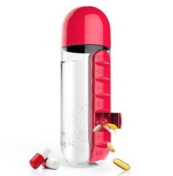 Пляшка для води з органайзером для таблеток Pill & Vitamin Червона 3379305 фото