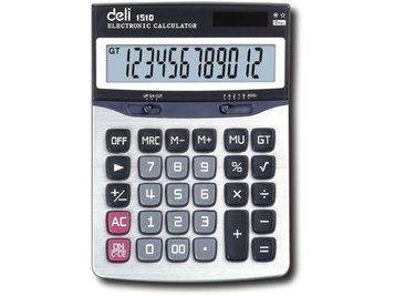 Калькулятор бухгалтерський Deli 1510Е срібний 12 розрядний, 176х125х39, металевий корпус, пластик кнопки 2843573 фото