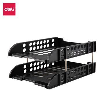 Настольный лоток для документов горизонтальный Deli 9216, черный, 2 отделения 2882713 фото