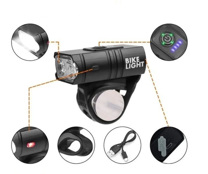 Аккумуляторный велосипедный фонарь Bike Light BK-02, USB зарядка, 700 лм, 6 режимов, влагозащита IPX5, на руль, Black 1420098 фото