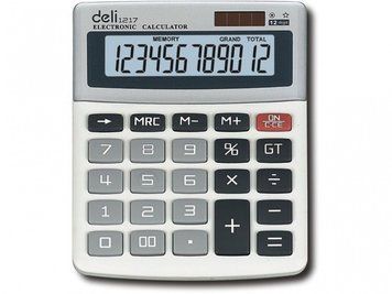 Калькулятор Deli 1217Е сірий 12 розряд, 134х105х30, пластик корпус, кнопки пластик 2839832 фото