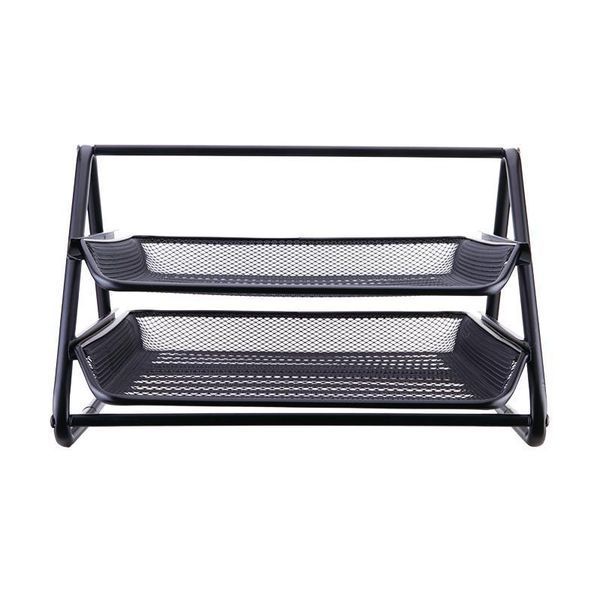 Лоток для документов горизонтальный Deli 9183 черный 2 отделения сетка метал 2886628 фото