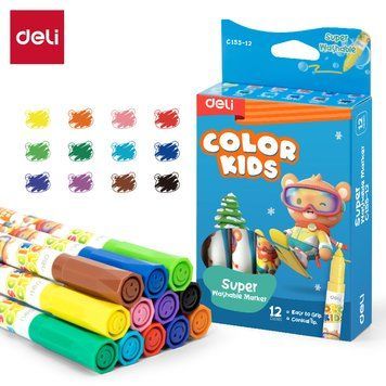 Змивані фломастери Deli Color Kids, 12 кольорів 3502162 фото