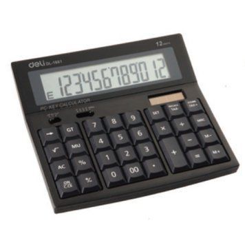 Калькулятор Deli 1661 чорний, білий 12 розряд, 158х175х37,5 пластик корп, пластик кн (клав 2850317 фото