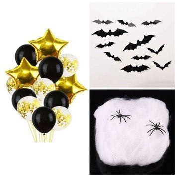 Набір прикрас на HALLOWEEN - Повітряні кулі 10 штук + Кажани + Павутина з павуками 1725673 фото