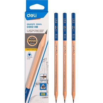 Графитовый карандаш Deli треугольный с ластиком, твердостью HB 3501002 фото