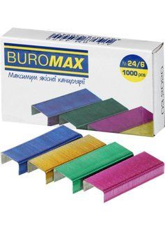 Скобы для степлера Buromax номер 24/6 (1000 штук) цветные 3501973 фото