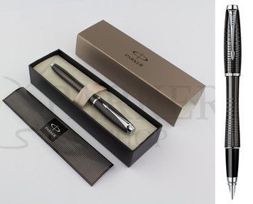 Ручка перова Parker URBAN Premium Ebony Metal Chiselled чорна з хромом, синя 3501803 фото