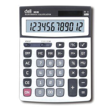 Калькулятор бухгалтерский Deli 1616Е серый 12 разряд, 208х154х40, метал корпус 2850329 фото