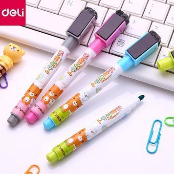 Маркери для дошок Deli 8714 мікс набір 4 кольори, дитячі з губкою, магнітні 2839272 фото