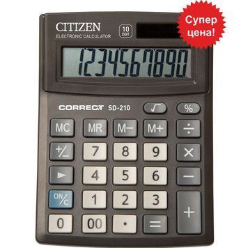 Калькулятор Citizen SD-210 черный Correct 10 разряд, 103x138x24, пласт корп, пласт кн. 2863957 фото
