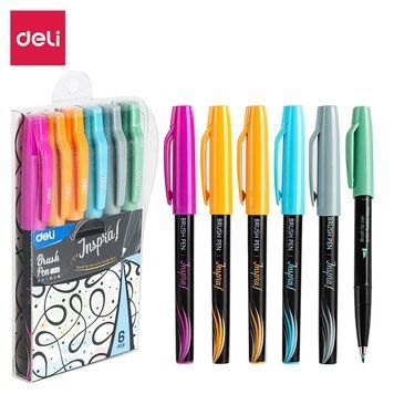 Фломастери Deli Brush Pen, 6 кольорів 3502149 фото