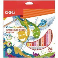 Олівці кольорові Deli Color Emotion 24 кольори акварельні з пензликом 3501062 фото