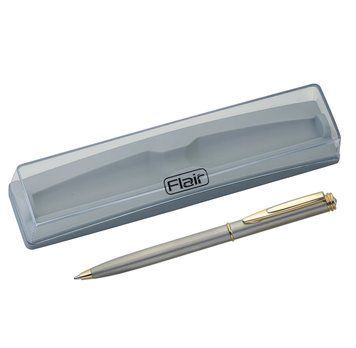 Ручка кулькова Flair Long Champ сатинова, золота або срібна з прозорим футляром 3501829 фото