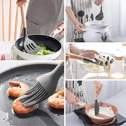 Набір кухонних силіконових аксесуарів з 12 предметів Kitchen Set (Сірий) 3735073 фото