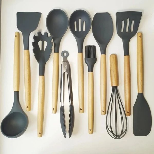 Набір кухонних силіконових аксесуарів з 12 предметів Kitchen Set (Сірий) 3735073 фото