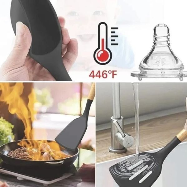 Набір кухонних силіконових аксесуарів з 12 предметів Kitchen Set (Сірий) 3735073 фото