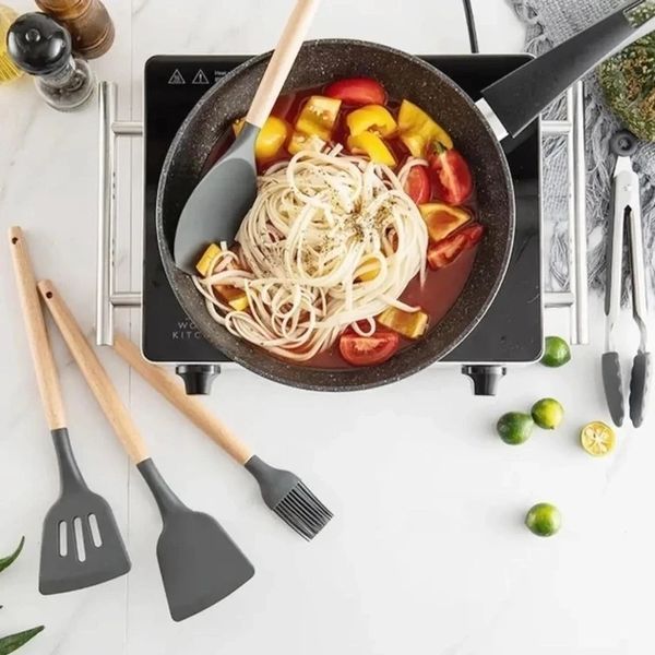 Набір кухонних силіконових аксесуарів з 12 предметів Kitchen Set (Сірий) 3735073 фото