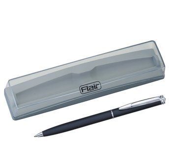 Ручка кулькова Flair Long Champ, сатинова золотиста, з чорним корпусом і з каменем + футляр, синій 3501830 фото