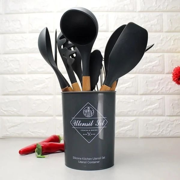 Набір кухонних силіконових аксесуарів з 12 предметів Kitchen Set (Чорний) 3735074 фото