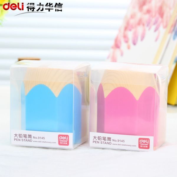 Подставка настольная детская для ручек Deli 9145Е розовый, синий "Карандаш" пластик 2843497 фото