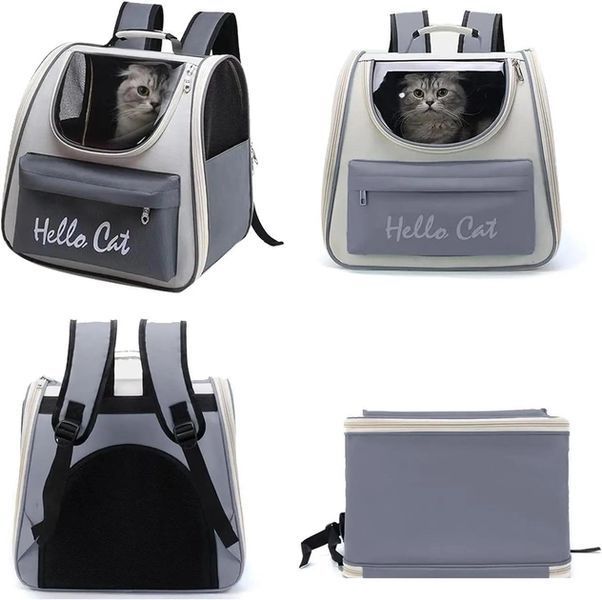 Рюкзак переноска для собак и кошек до 7,5кг Hello Cat цвет серый 3735126 фото