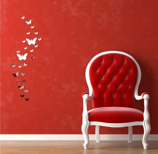Об'ємні 3D метелики для декору срібні дзеркальні (на скотчі) 1725643 фото