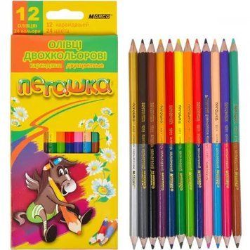 Цветные карандаши Marco &laquo;Пегашка&raquo;, 24 цвета, двусторонние, 12 штук 3501090 фото