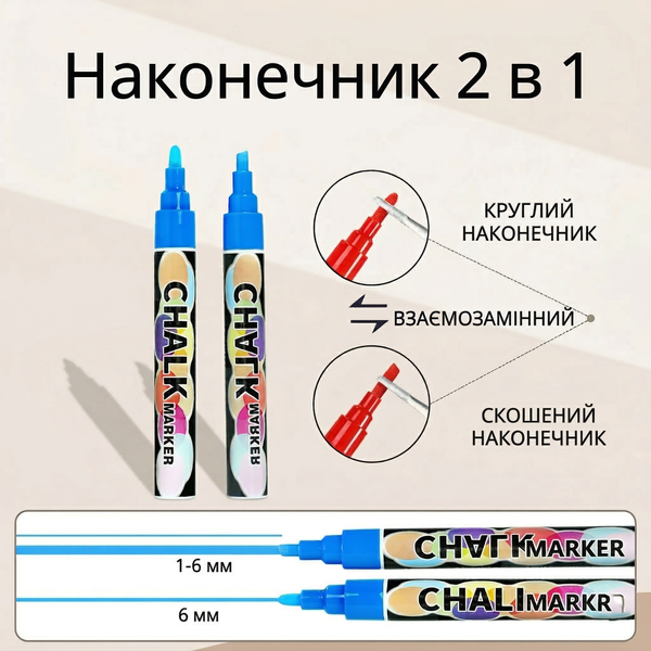 Меловой маркер Chalk Marker 1-6 мм двусторонний стираемый Синий 2905684 фото