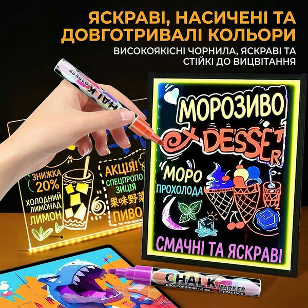 Меловой маркер Chalk Marker 1-6 мм двусторонний стираемый Желтый 2905685 фото