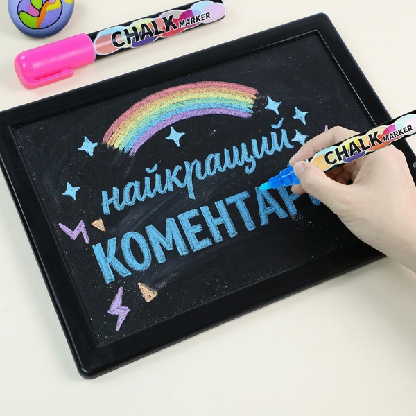 Крейдяний маркер Chalk Marker 1-6 мм двосторонній, що стирається,Червоний 2905688 фото