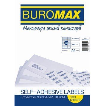 Клейка етикетка Buromax 33 штуки 25,4 х 70 мм, 100 аркушів 3500410 фото