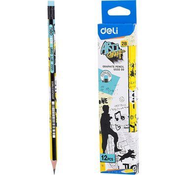 Олівець графітовий Deli Arti Graff трикутний з гумкою, твердості 2B 3500939 фото