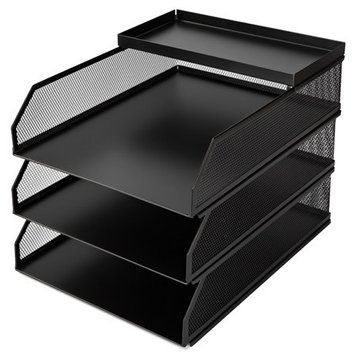Лоток для документов горизонтальный Deli PB260 черный, 3 отделения, металл 2887337 фото