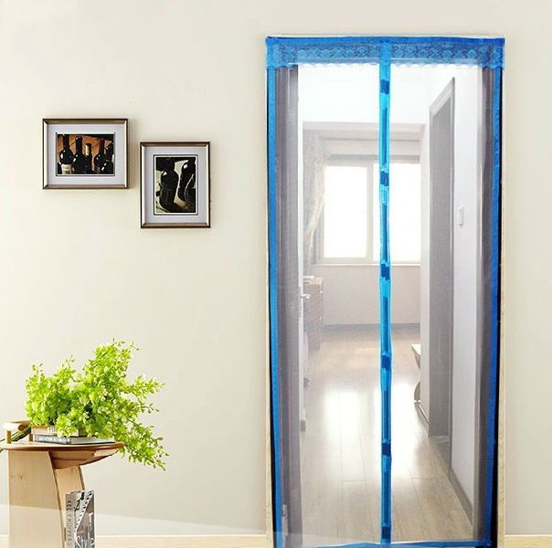 Антимоскитная сетка штора на дверь на магнитах Magic mesh без рисунка (220х130). Голубая 3378104 фото