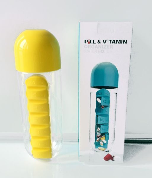 Бутылка для воды с органайзером для таблеток Pill & Vitamin Желтая 3379180 фото