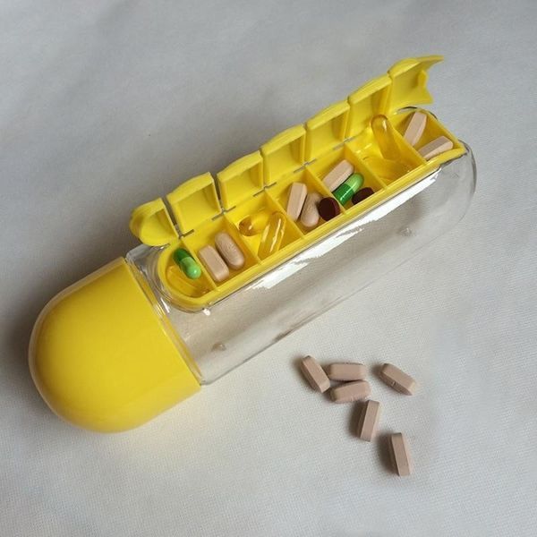 Бутылка для воды с органайзером для таблеток Pill & Vitamin Желтая 3379180 фото