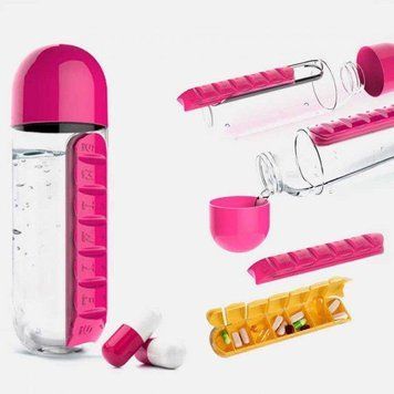 Пляшка для води з органайзером для таблеток Pill & Vitamin Рожева 3379181 фото