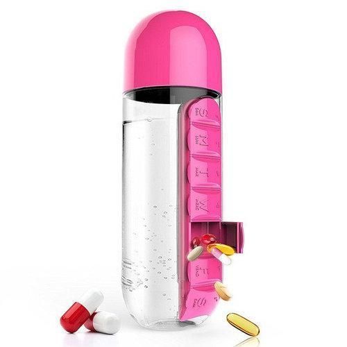 Бутылка для воды с органайзером для таблеток Pill & Vitamin Розовая 3379181 фото