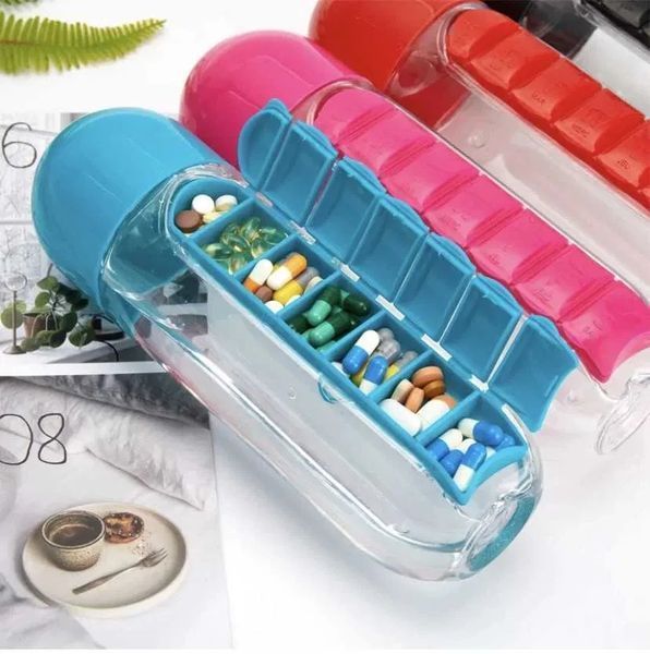 Бутылка для воды с органайзером для таблеток Pill & Vitamin Розовая 3379181 фото
